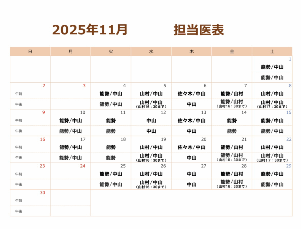 11月の担当医について